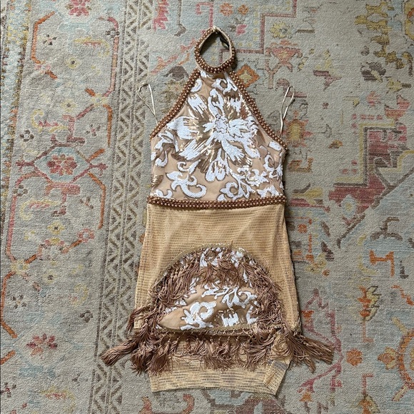 Beaded Halter Dress with Floral Design - Picture 1 of 7